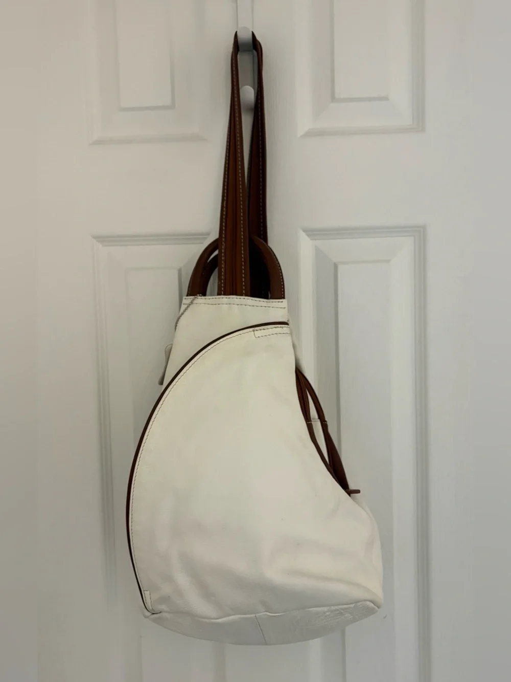 CLARK’s Women’s Leather White Sling Bag with Brown Trim